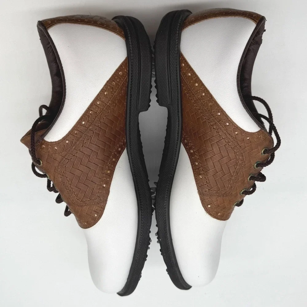 FootJoy Golf Shoes White Brown Leather Saddle Spiked Mens‎ Size 8.5 M